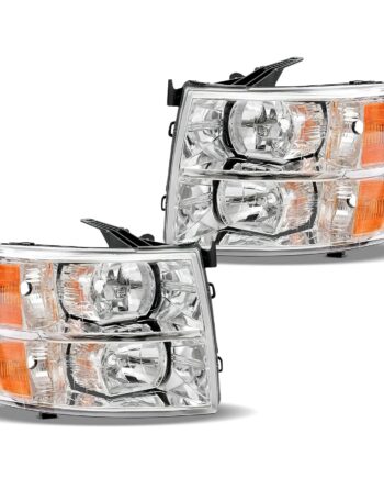 Ohaz Headlight Assembly for 2007-2014 Chevy Silverado 1500/2500HD/3500, Chrome Housing with Amber Reflector, Headlamp Replacement